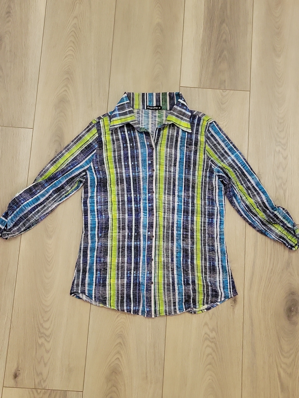 David Cline Striped Button-Down Shirt in Blue, Lime & Navy